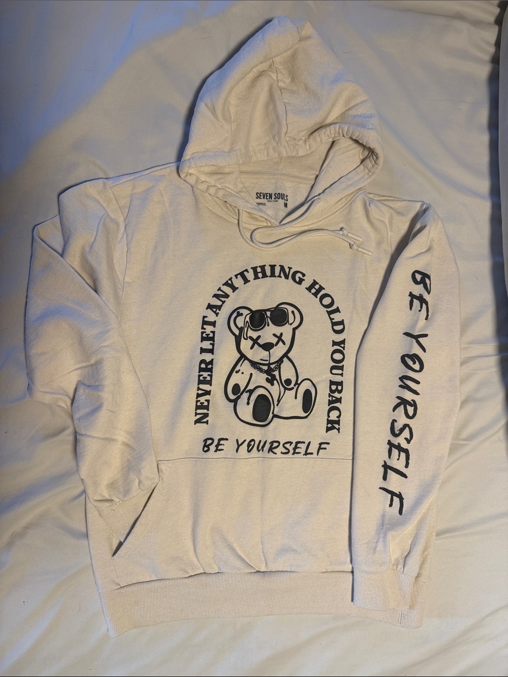 Cream Graphic Hoodie - Be Yourself Teddy Design